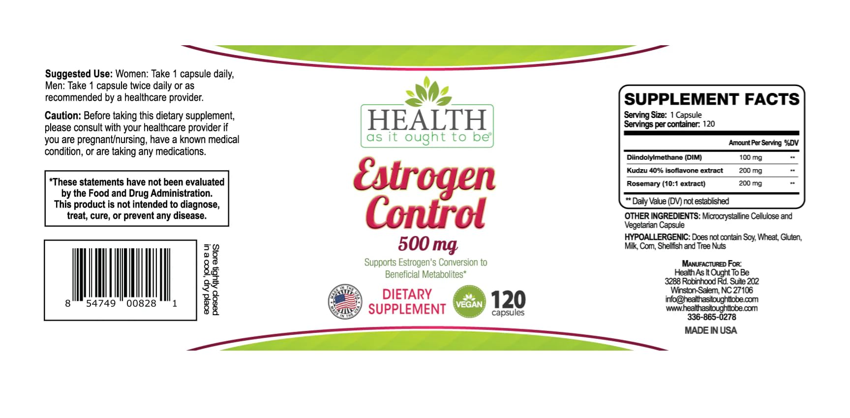 Health As It Ought To Be Estrogen Control ingredient close-up communicates quality and potential hormonal support
