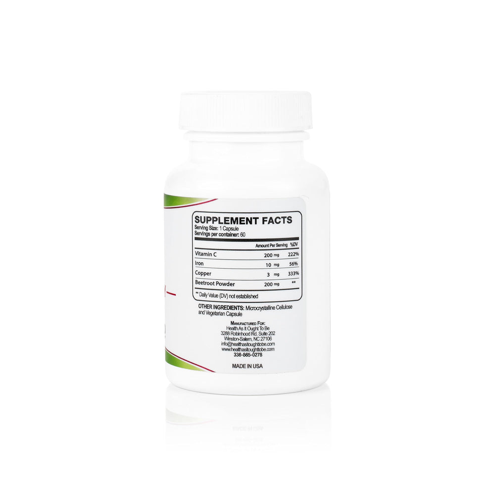 Health As It Ought To Be Iron Syn3rgy capsules close-up showing iron support