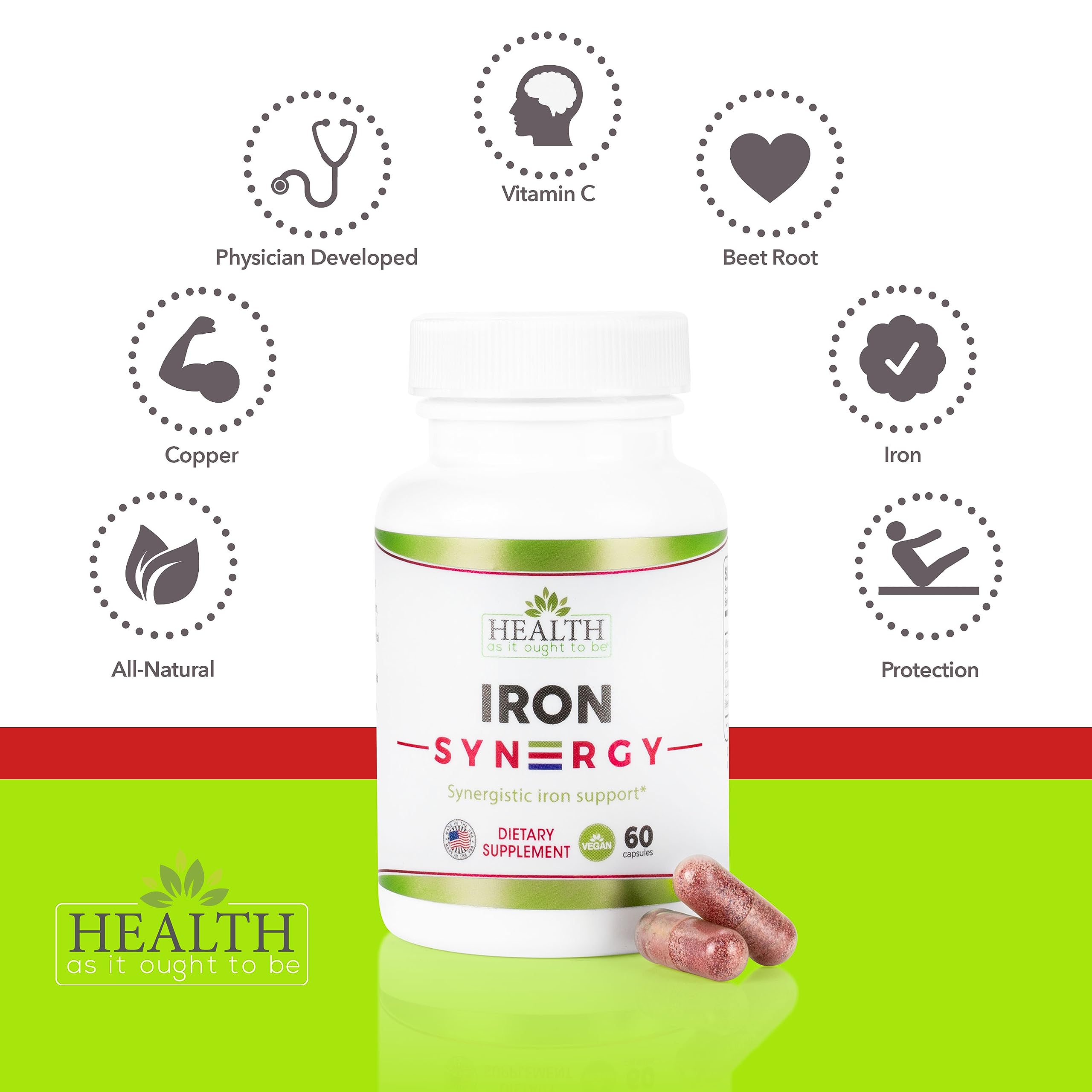 Health As It Ought To Be Iron Syn3rgy label detail highlights vitamin C