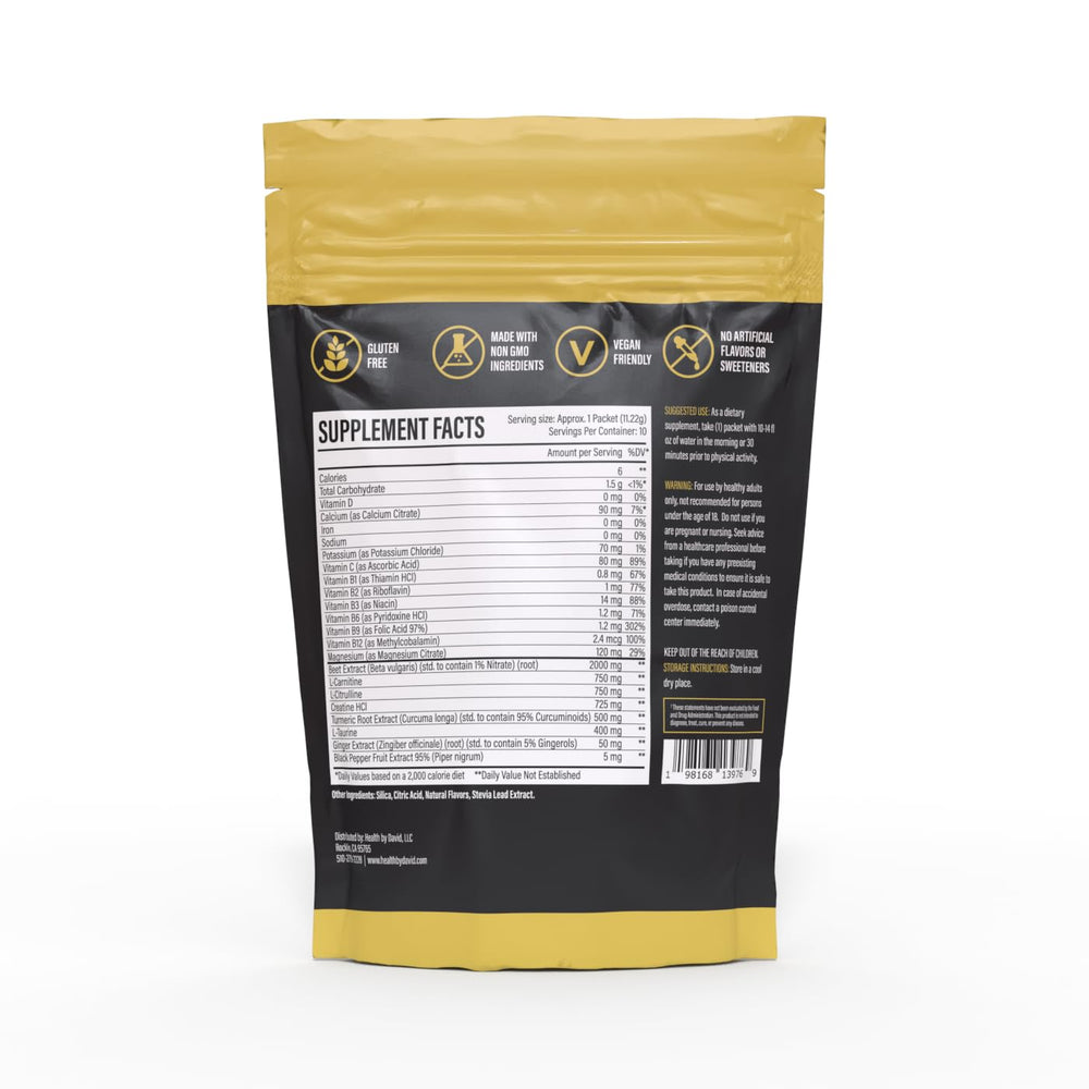 Health by David CardioVast label close-up showing electrolytes and amino acids for hydration.