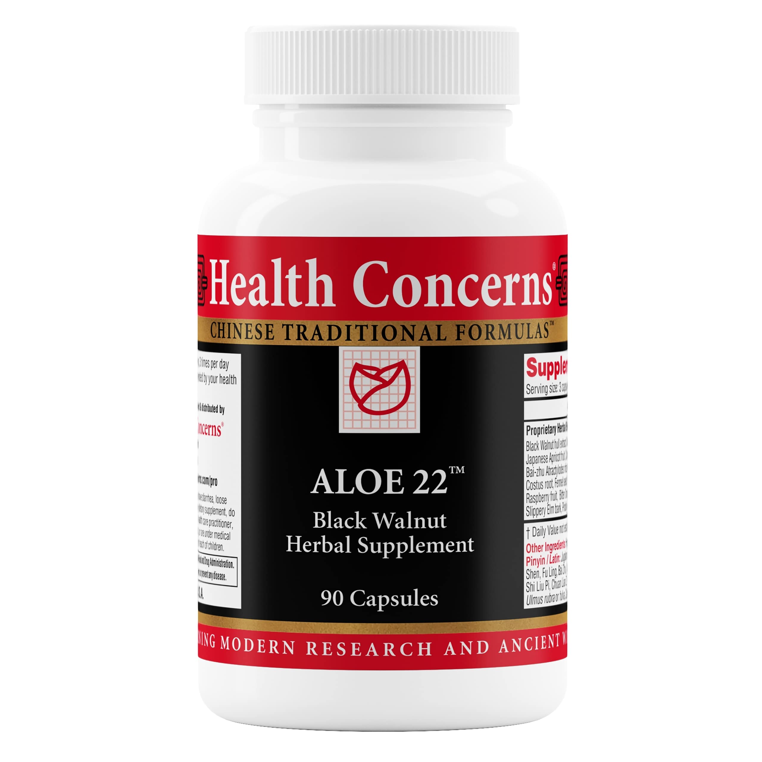 Health Concerns Aloe 22 bottle front showing herbal digestive support formula.