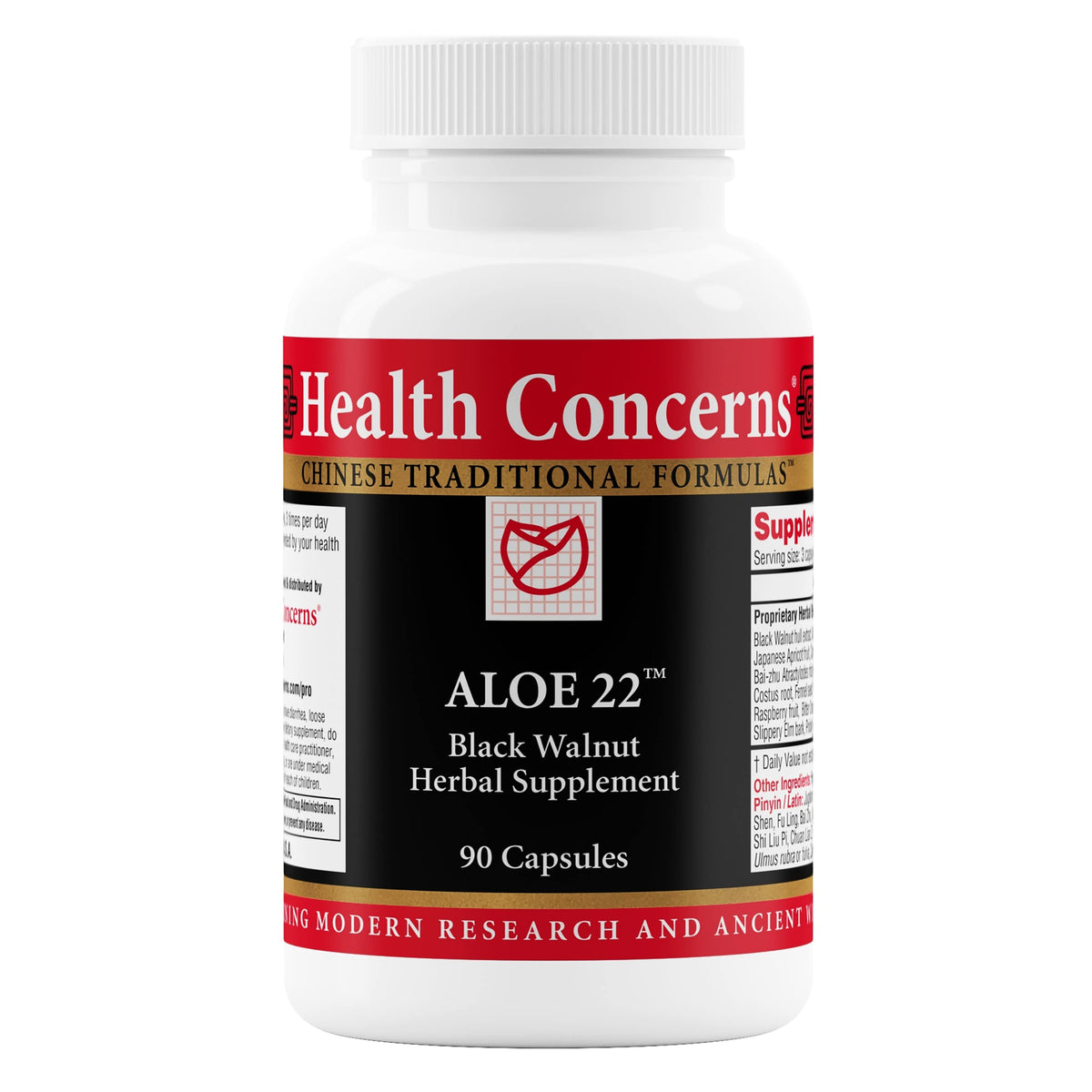 Health Concerns Aloe 22 bottle front showing herbal digestive support formula.
