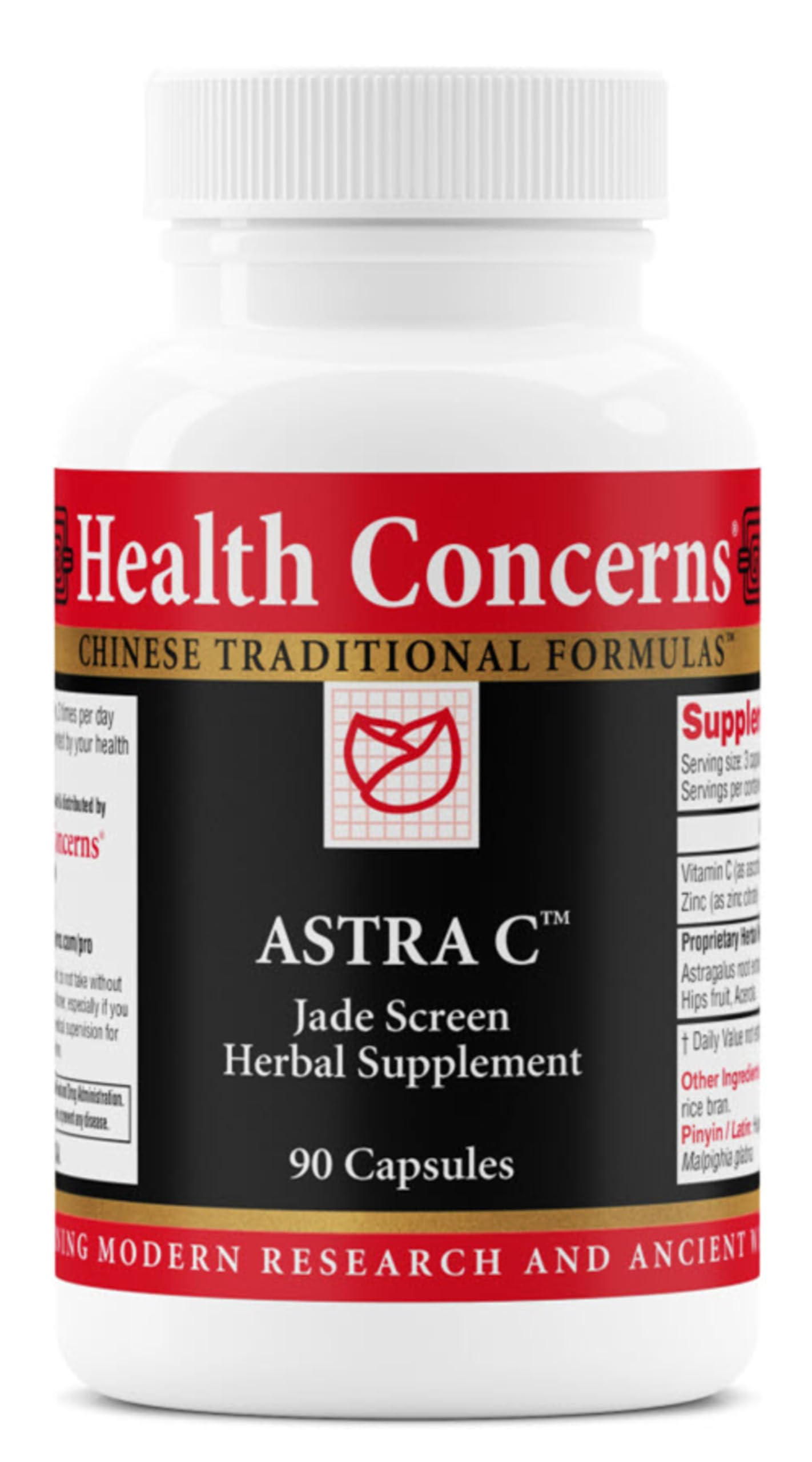 Health Concerns Astra C bottle front promoting immune support with vitamin C and zinc