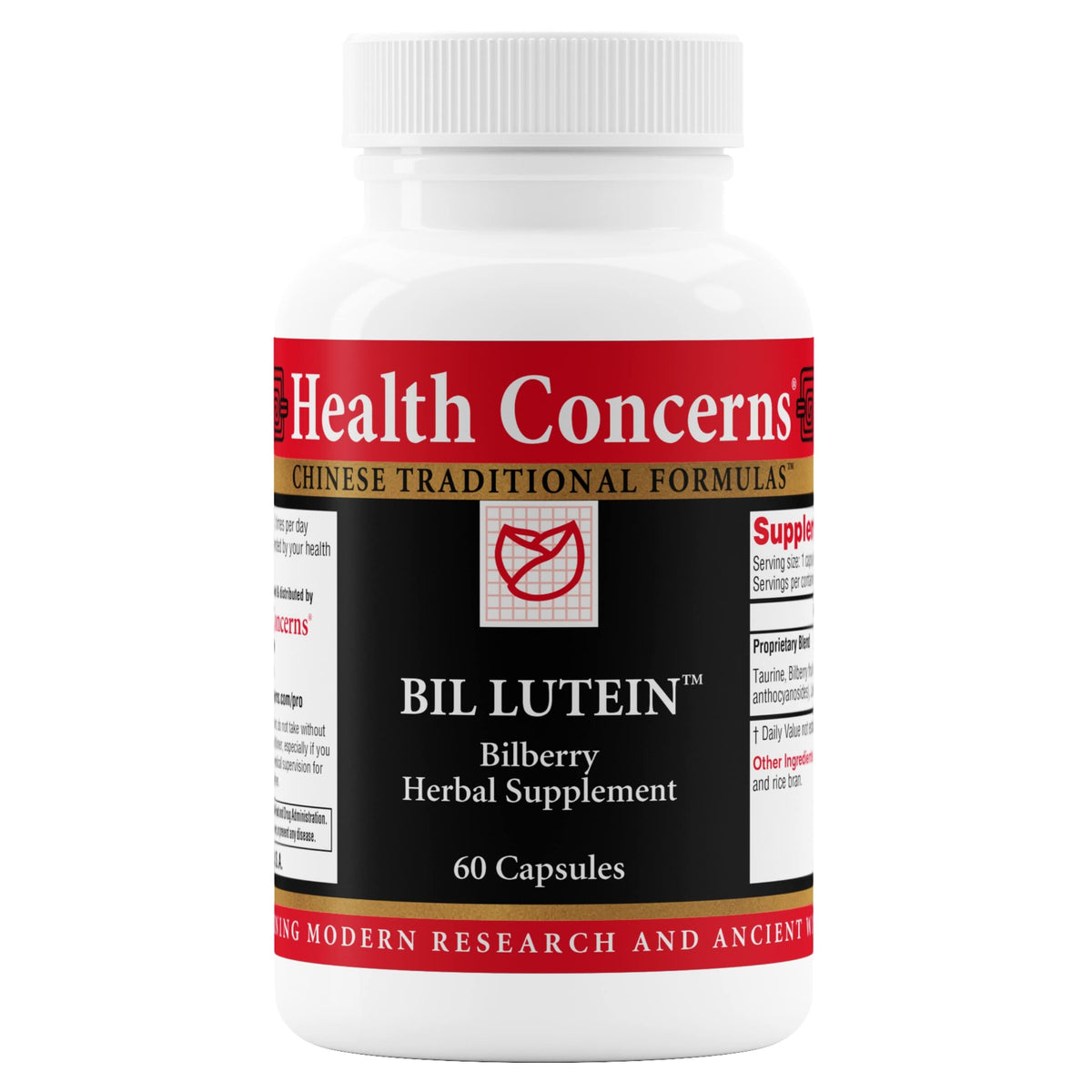 Health Concerns Bil Lutein bottle supports daily eye health.