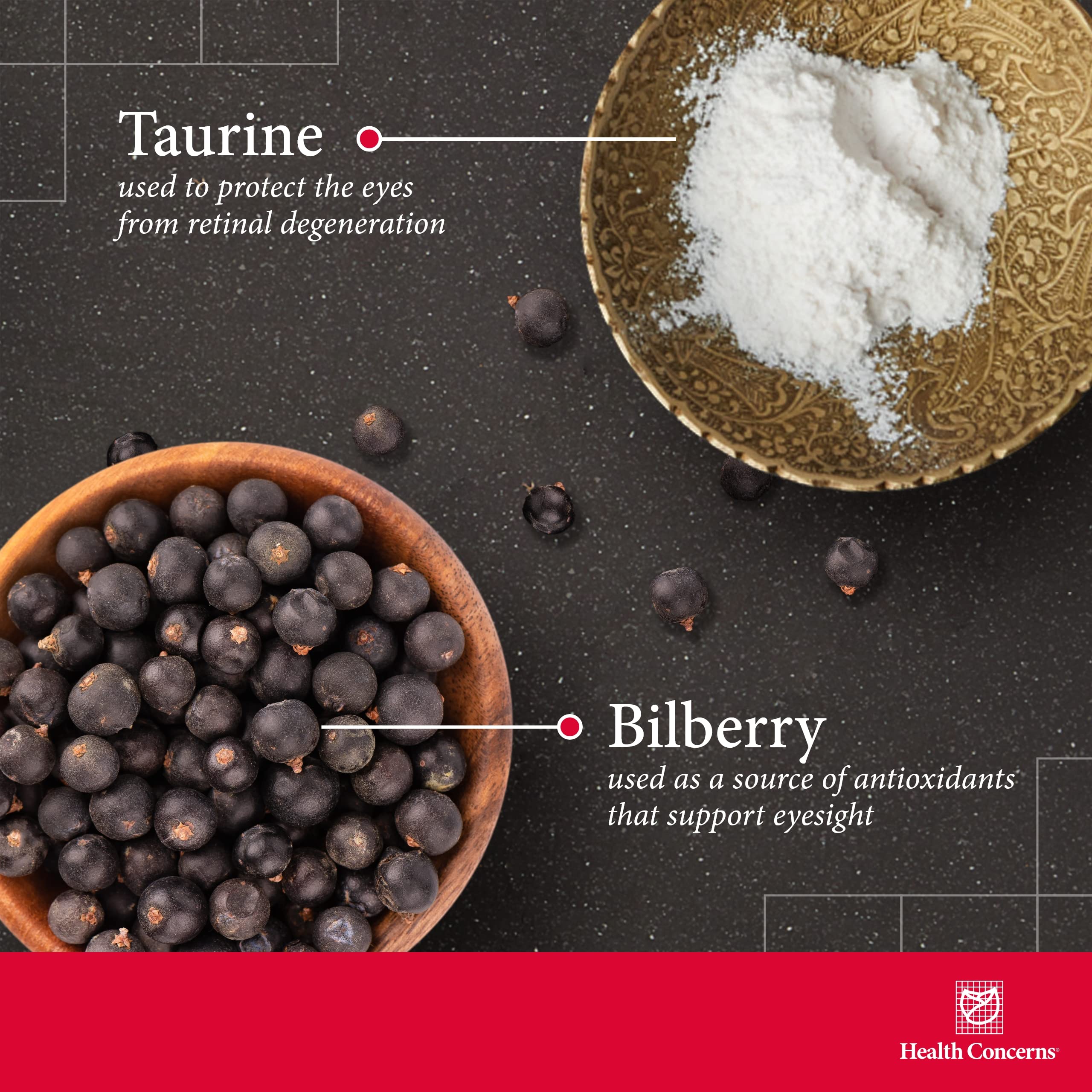 Health Concerns Bilberry extract close-up highlights antioxidants for ocular tissues.