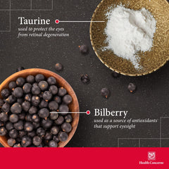 Health Concerns Bilberry extract close-up highlights antioxidants for ocular tissues.