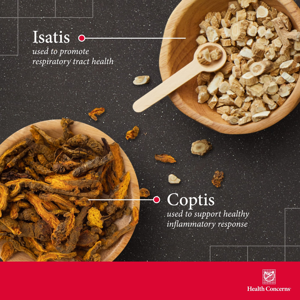 Health Concerns Coptis Purge Fire label closeup showing traditional botanicals for detox and balance