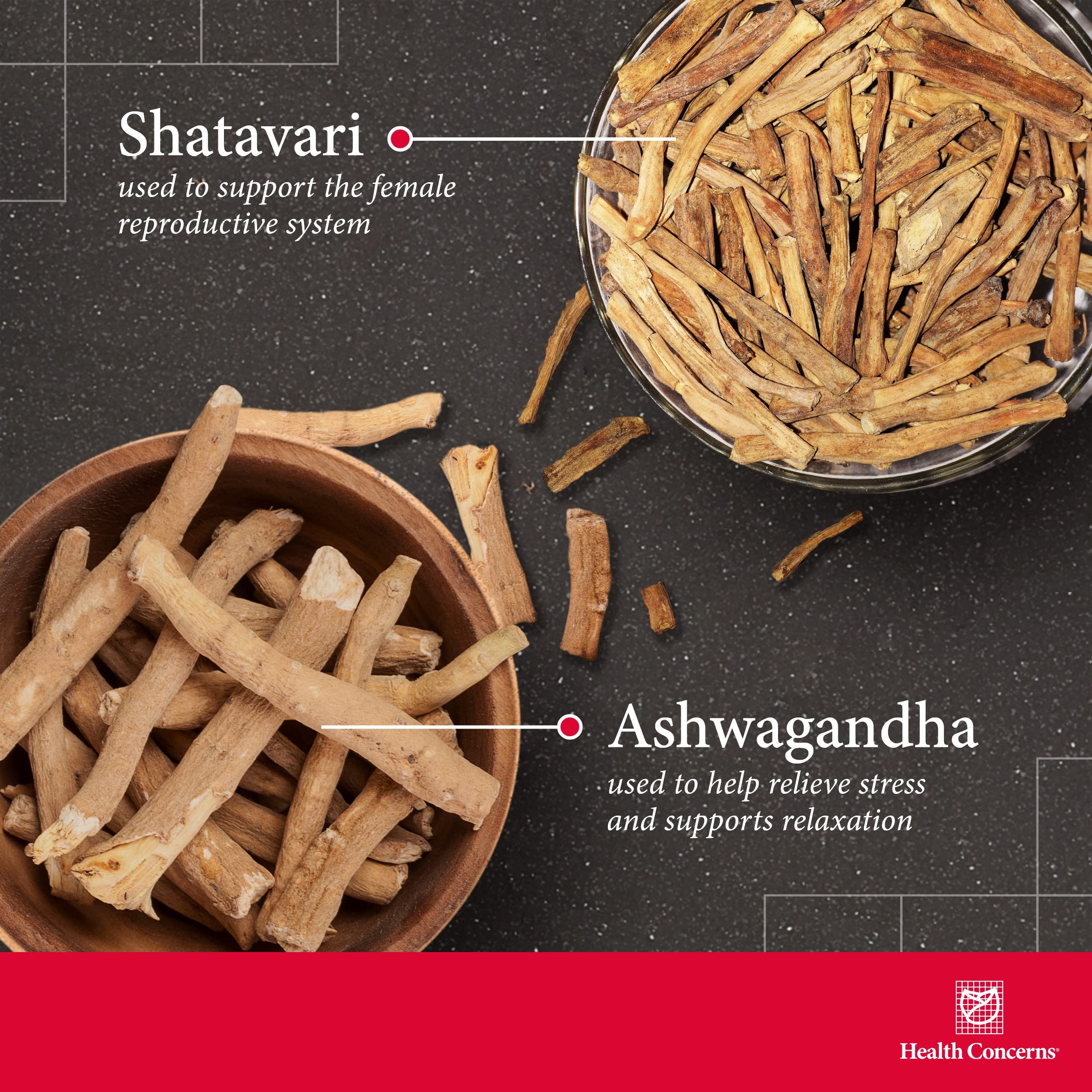 Health Concerns Fertile Garden herbal blend capsule close up with ashwagandha and shatavari