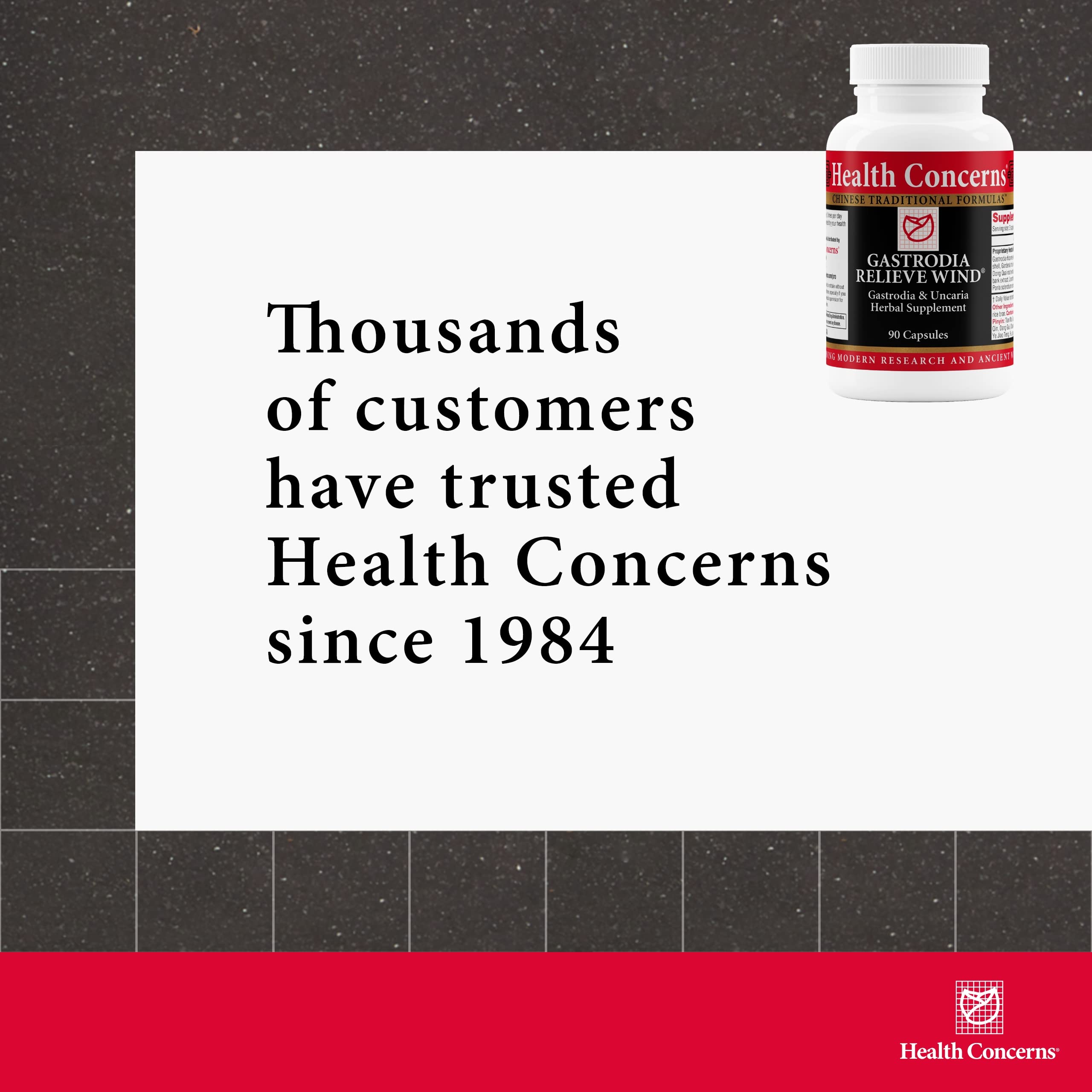 Health Concerns Gastrodia Relieve Wind display indicates a 30-day herbal routine.