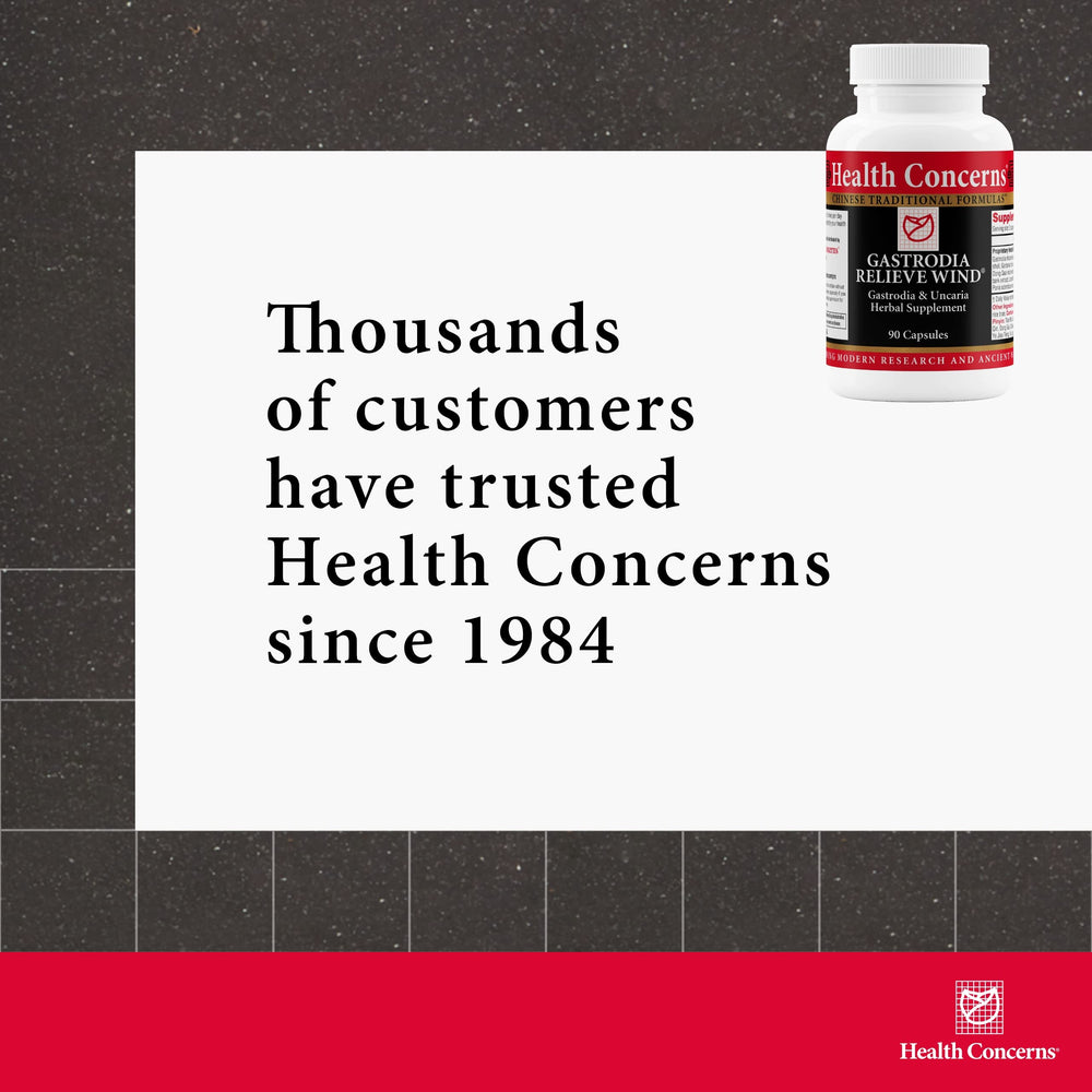 Health Concerns Gastrodia Relieve Wind display indicates a 30-day herbal routine.