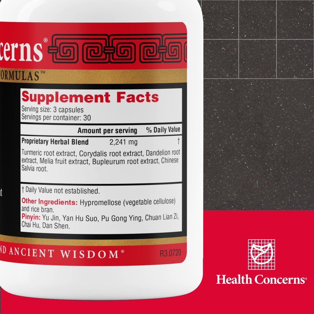 Health Concerns GB6 bottle side label highlights 90 capsules for a 30-day supply