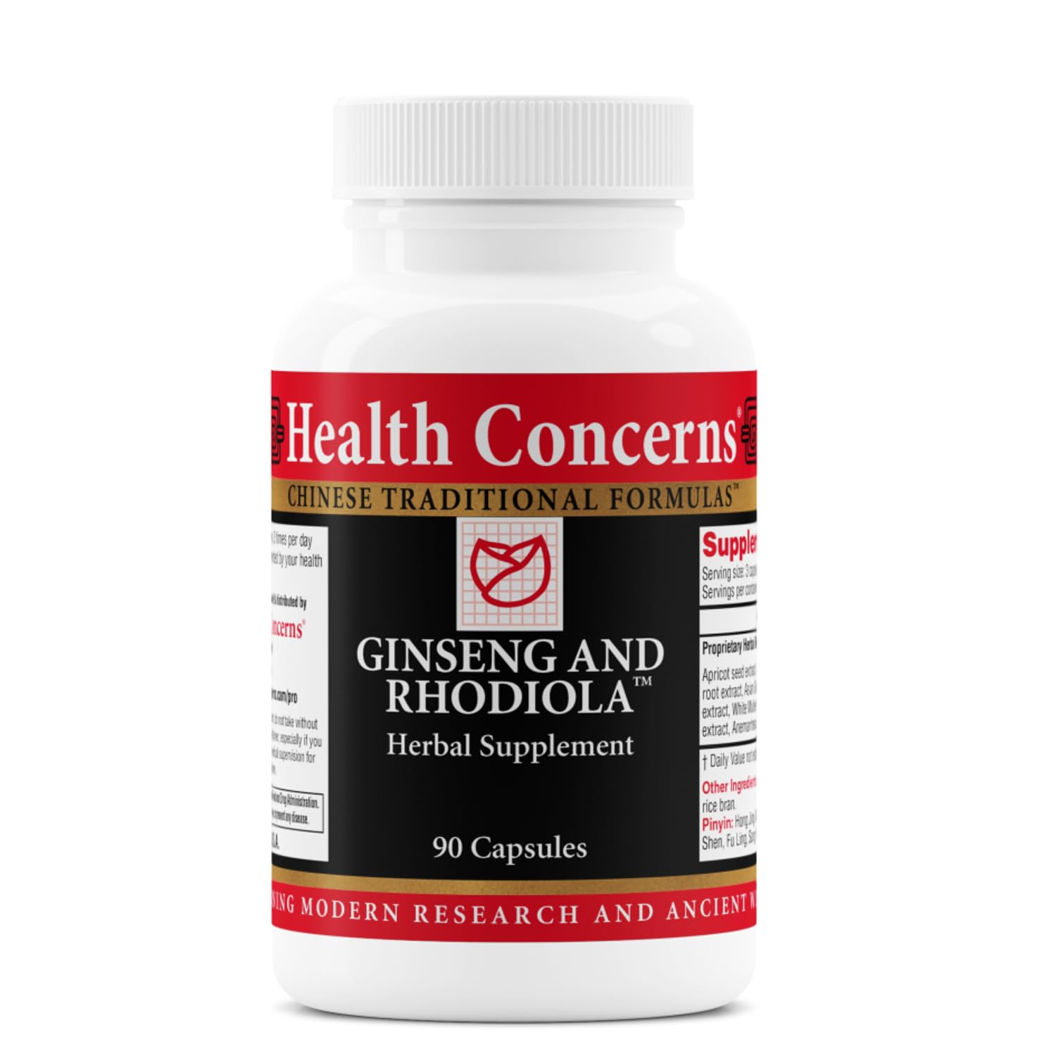 Health Concerns ginseng-rhodiola bottle for respiratory support.