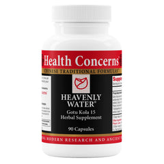 Health Concerns Heavenly Water bottle front shows herbal blend for monthly support.