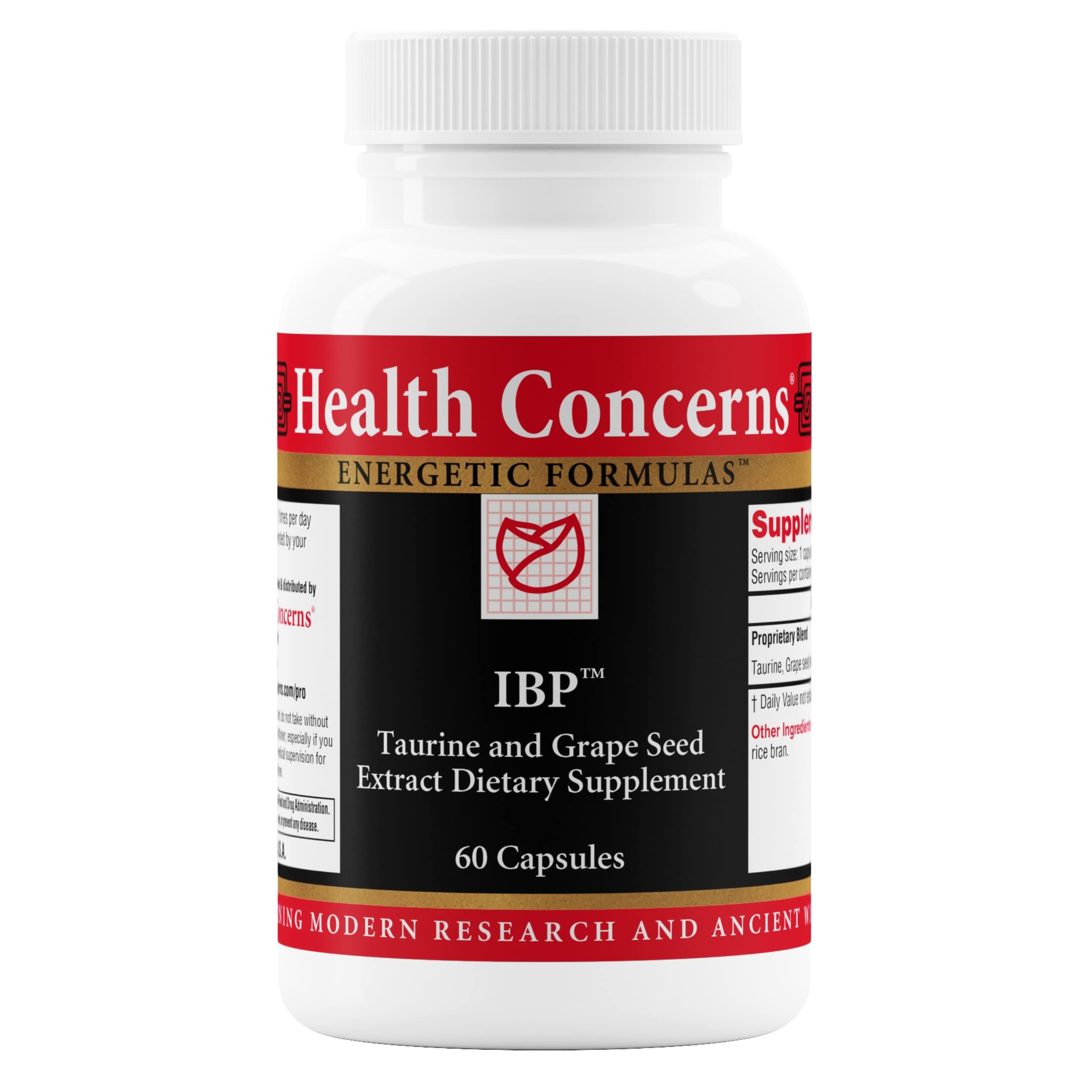 Health Concerns IBP bottle front label highlighting heart health support.