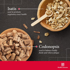 Health Concerns Isatis Cooling ingredients panel shows key botanicals.