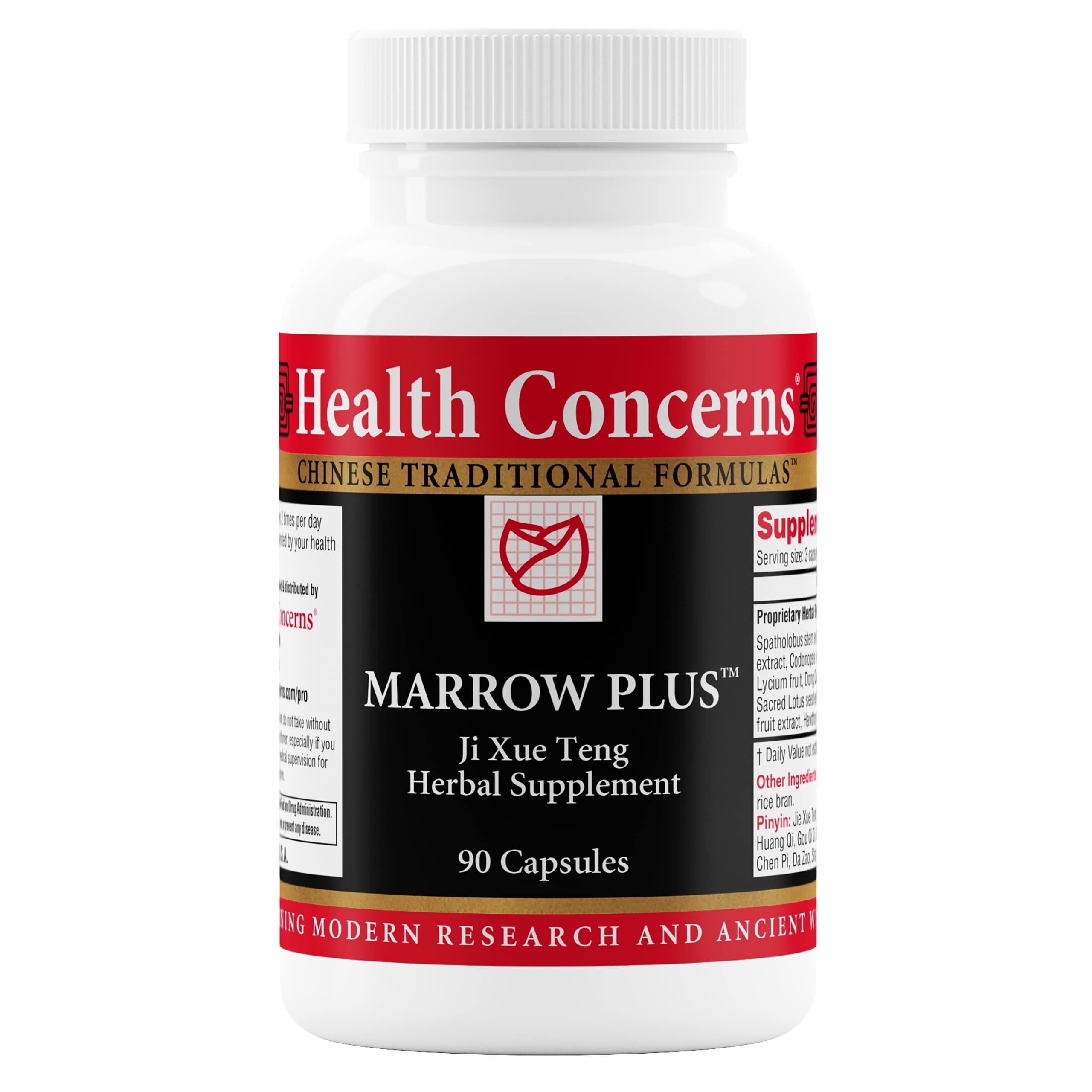 Health Concerns Marrow Plus bottle with capsules signaling daily vitality support.