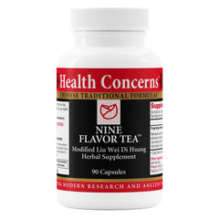 Health Concerns Nine Flavor Tea bottle with herbal blend promotes immune and kidney support.