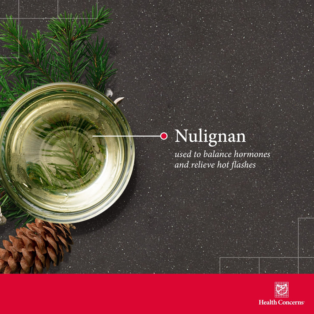 Health Concerns NuLignan label close-up highlights 25 mg HMR Lignan content.