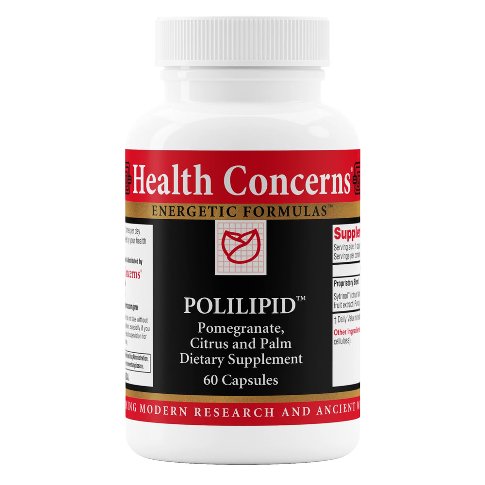 Health Concerns Polilipid bottle with capsules suggesting daily cardiovascular support.