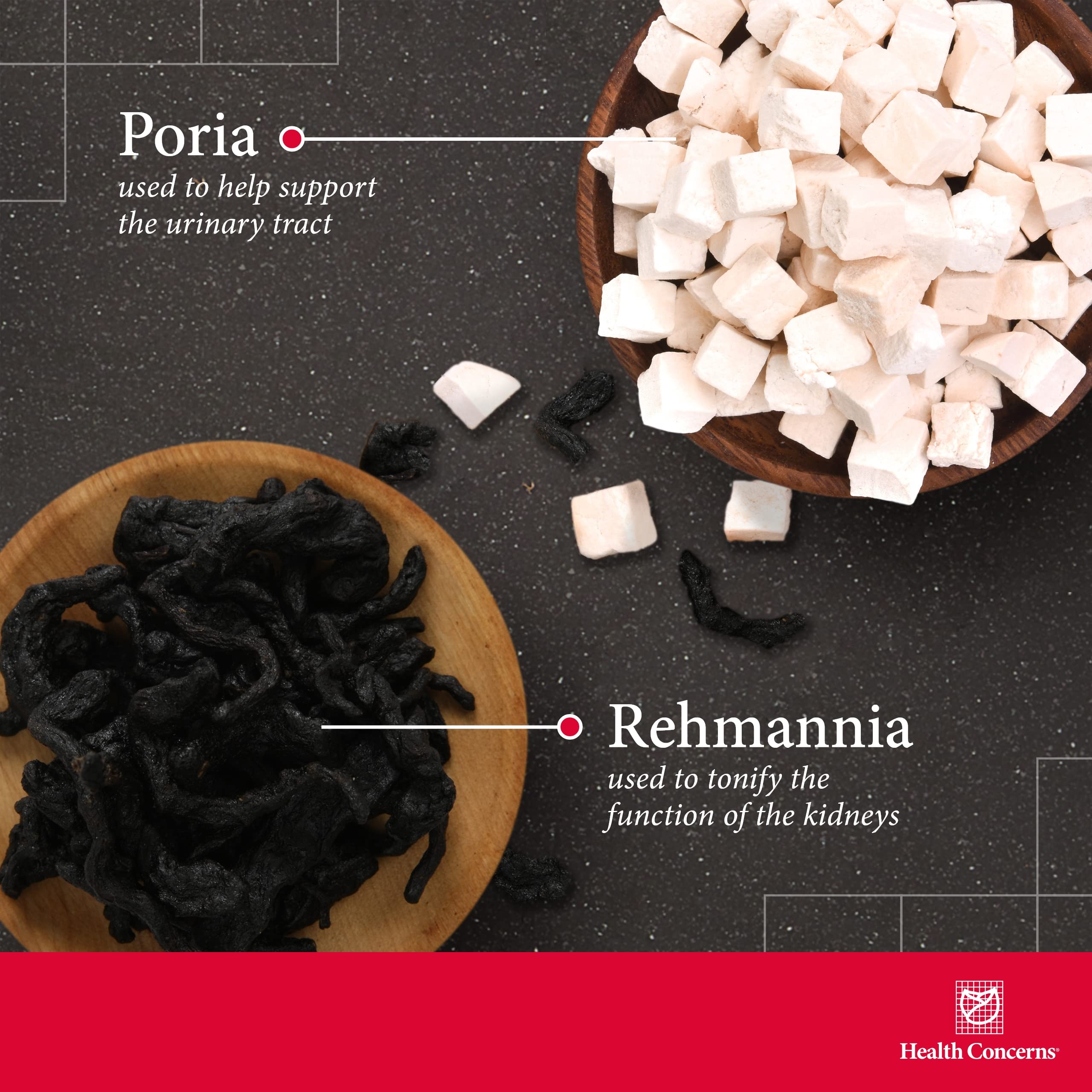 Health Concerns Rehmannia 8 label detail with trusted herbal blend information