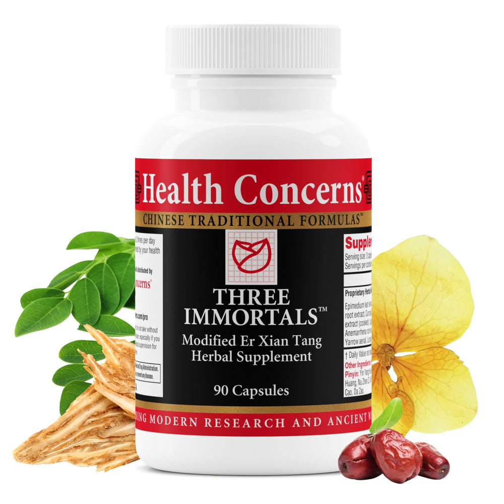 Health Concerns Three Immortals bottle pour for convenient menopause support on the go.