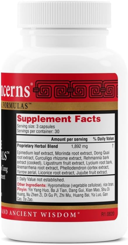Three Immortals capsules close-up highlighting herbal ingredients for hot flashes