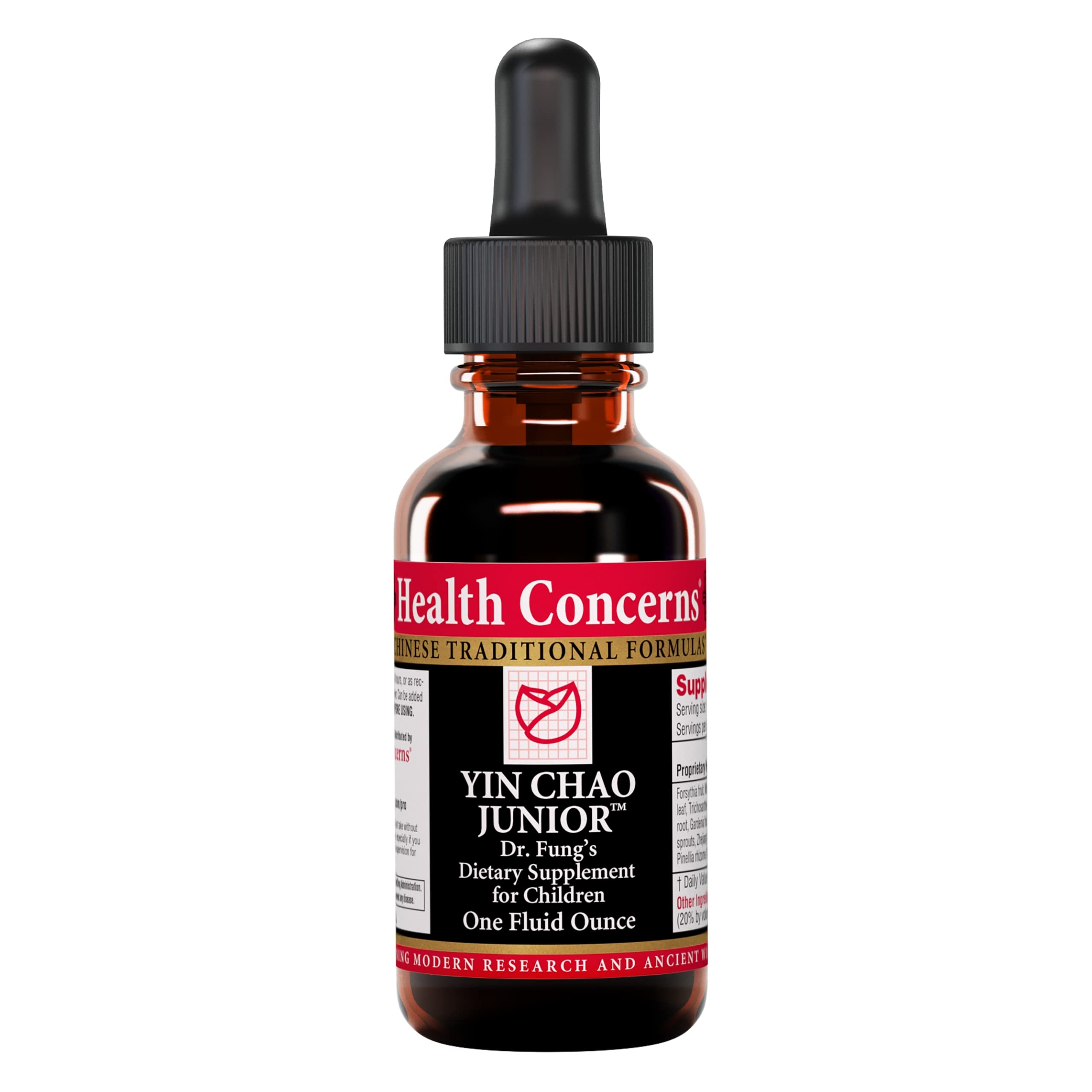 Health Concerns Yin Chao Junior bottle and dropper for easy dosing and storage.