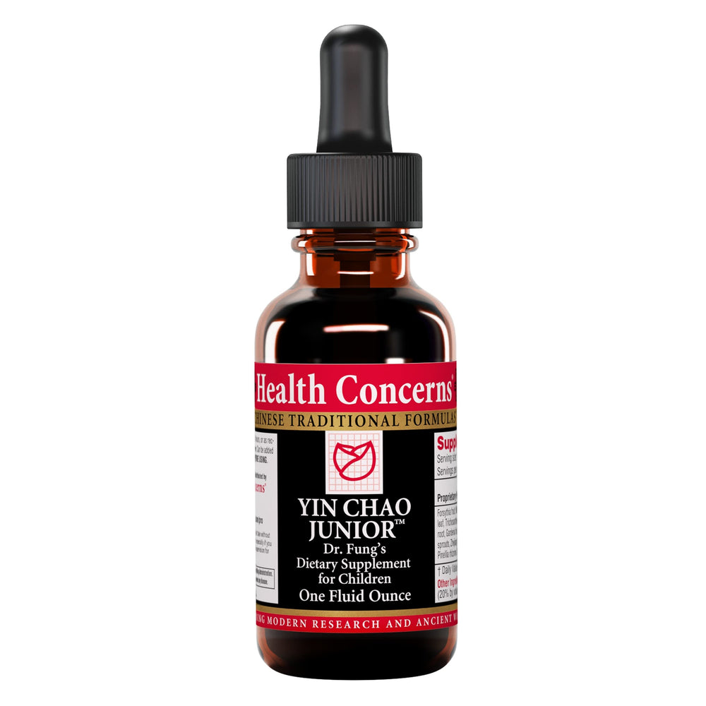 Health Concerns Yin Chao Junior bottle and dropper for easy dosing and storage.