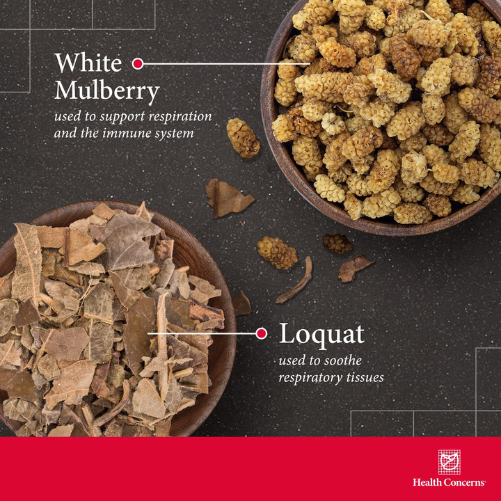 Health Concerns Yin Chao Junior Mulberry leaf close-up shows herbal blend for wellness.
