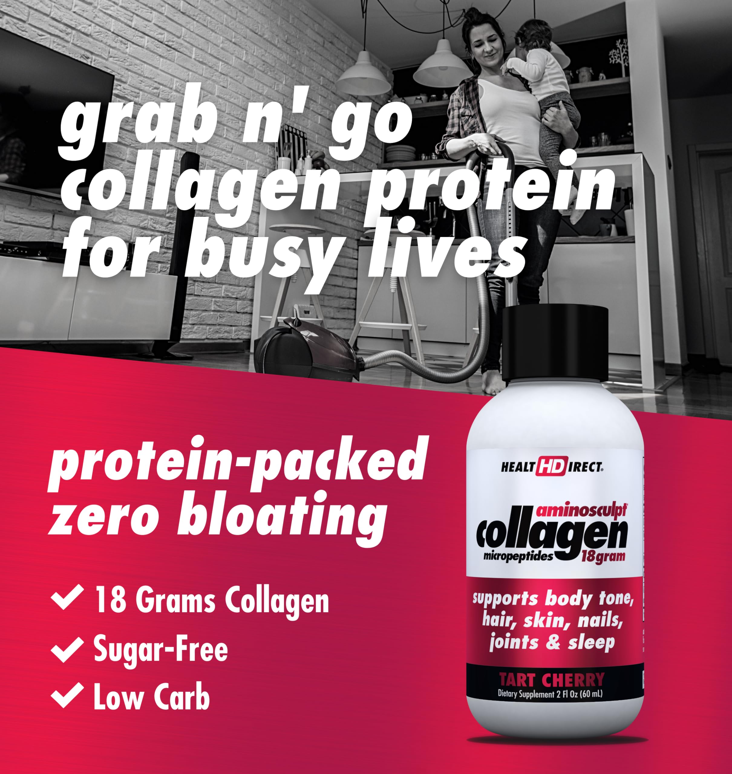 Pour-ready collagen shot highlights an easy, sugar-free daily routine.