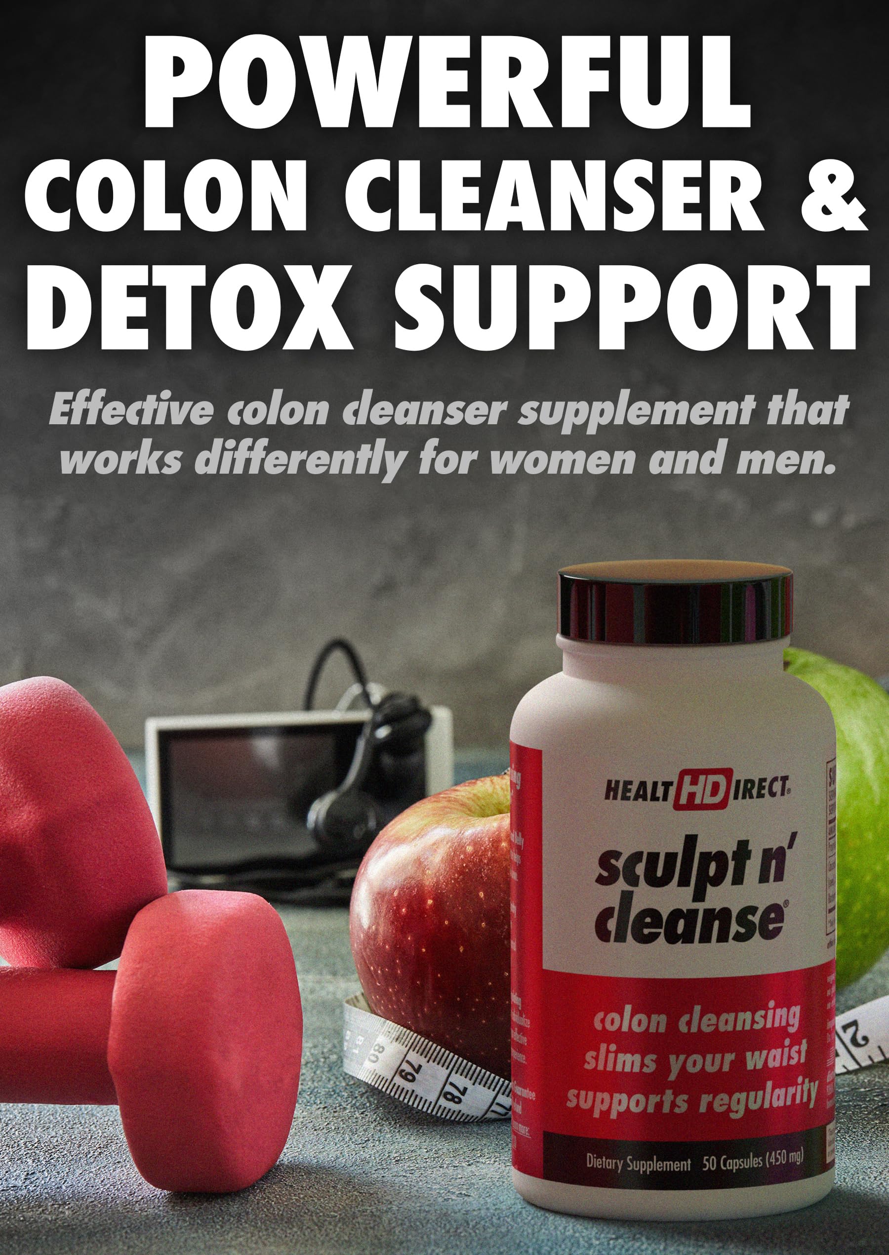 HEALTH DIRECT Sculpt n' Cleanse bottle label closeup emphasizes safe stimulant-free cleanse.