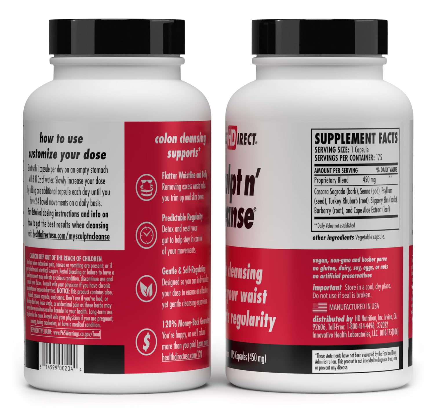 HEALTH DIRECT Sculpt n' Cleanse capsules closeup highlights vegetarian capsules.