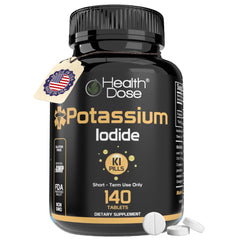 Health Dose KI tablets in a bottle for daily thyroid support.