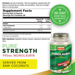 Health From The Sun Monolaurin 990mg capsules closeup showing vegetarian formula.