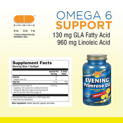 Softgel closeup of Nature's Life Evening Primrose Oil for omega-6 balance
