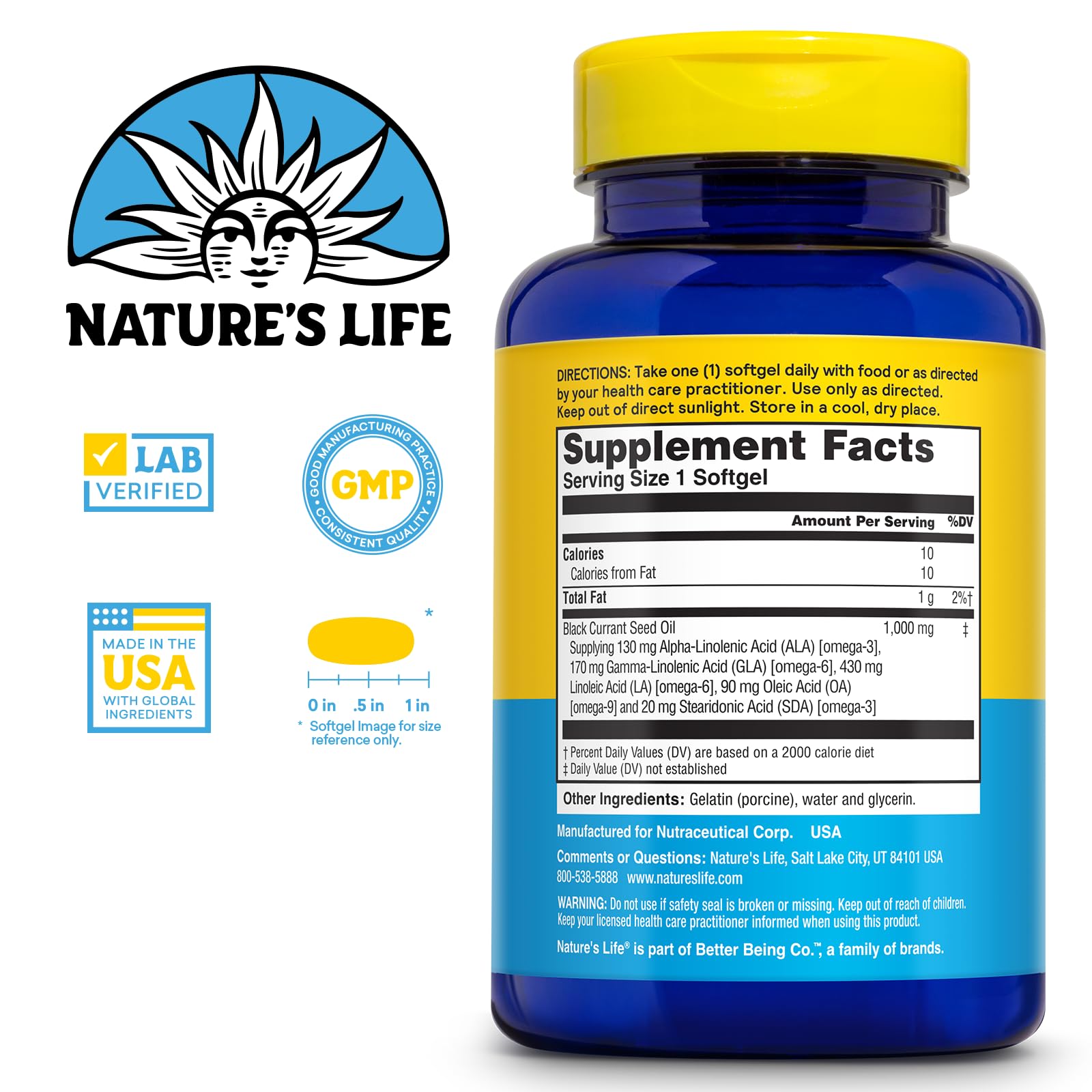 Health From The Sun Nature's Life softgels close-up for easy daily omega intake.