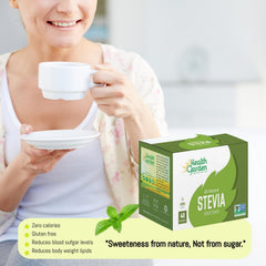 Health Garden Stevia packets held in hand highlight portability