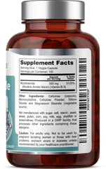 Health Genesis B3 Nicotinamide 500 mg label front highlighting flush-free B3 benefits