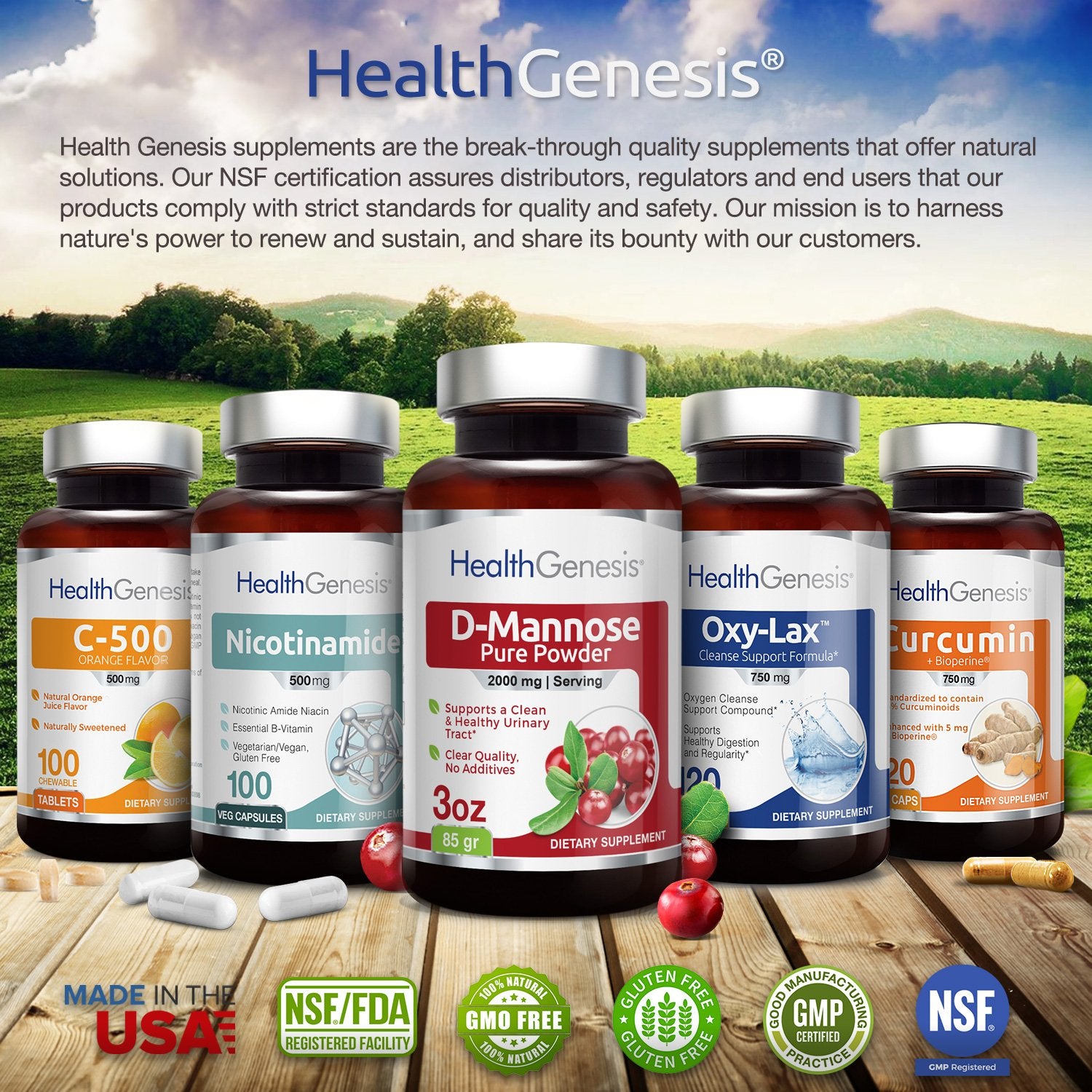 Health Genesis B3 Nicotinamide 500 mg on shelf display showing convenient daily use