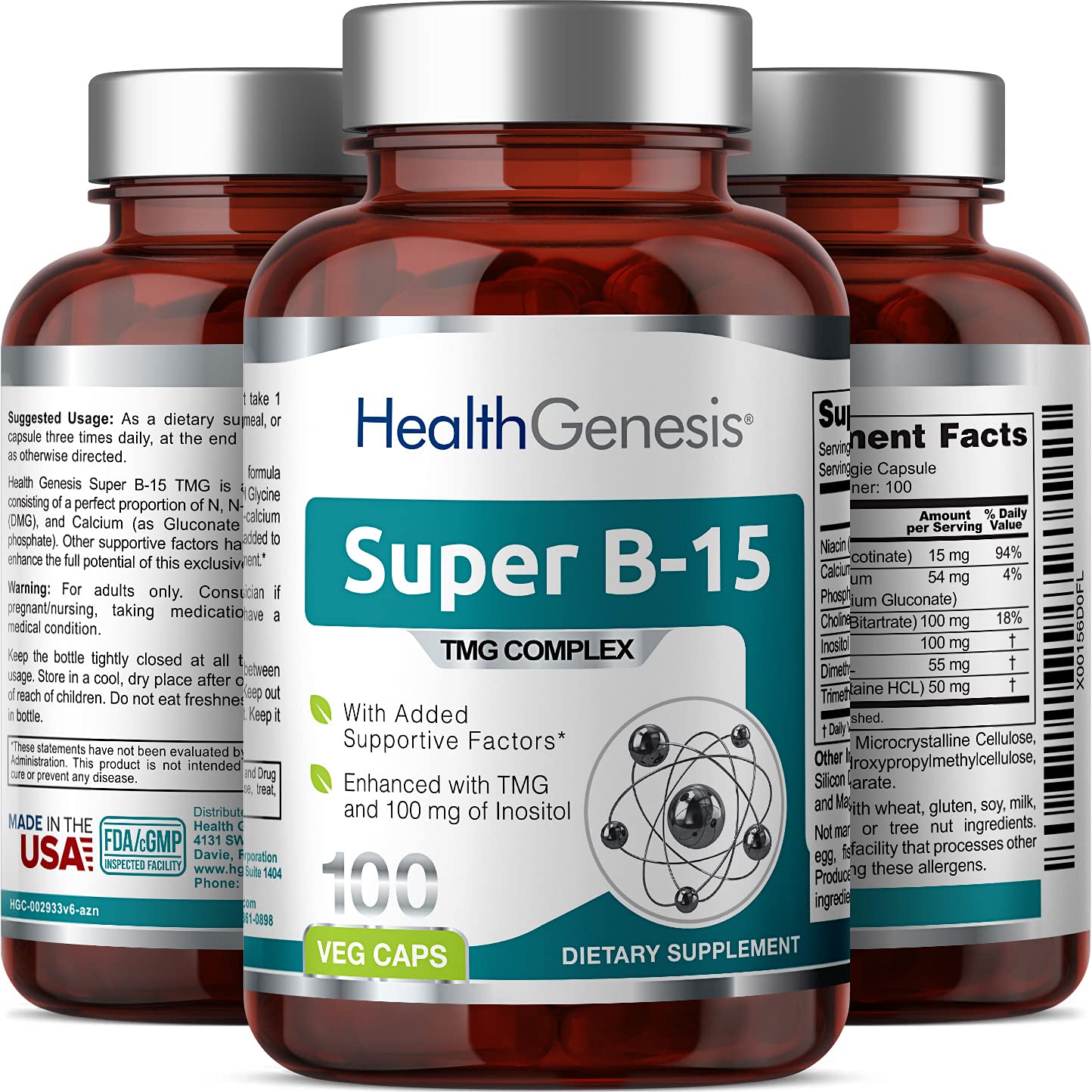 Health Genesis Super B15 dosage directions with three daily servings concept