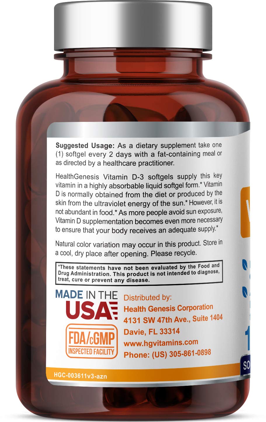 Health Genesis Vitamin D-3 10000 IU softgel close-up highlights high-potency.