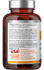 Health Genesis Vitamin D-3 10000 IU softgel close-up highlights high-potency.