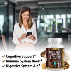 Health Heals Reishi powder capsules offering a calming evening routine