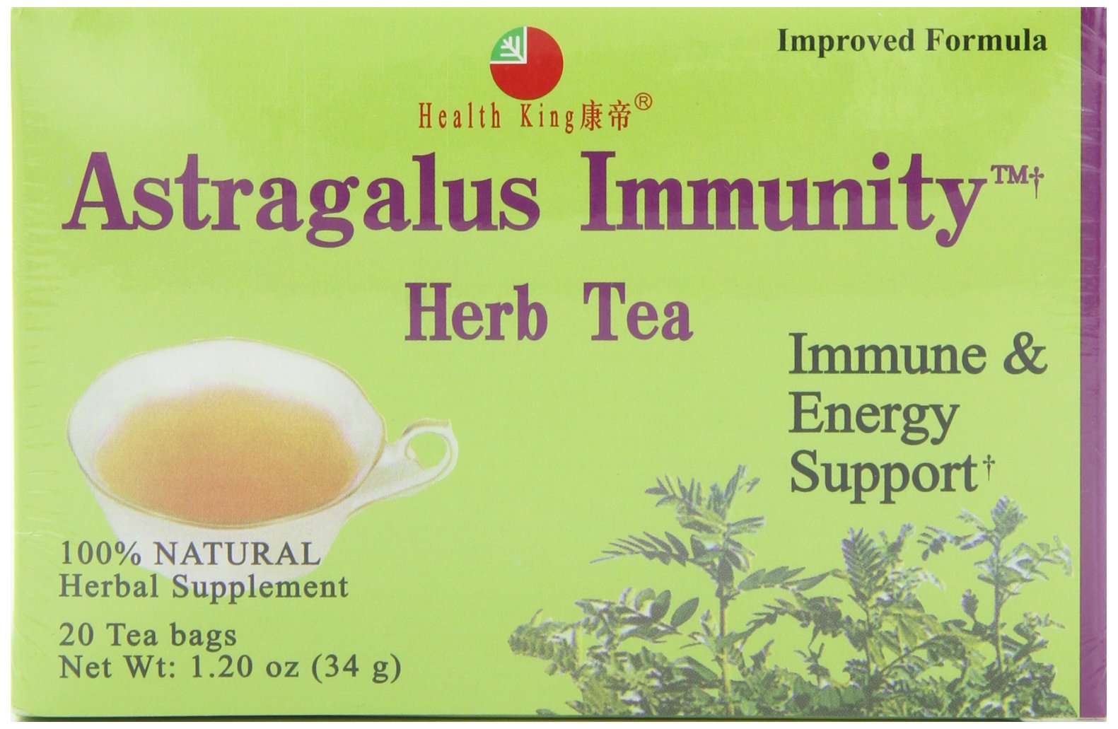 Health King Astragalus Immunity Tea teabags ready for hot or iced brew