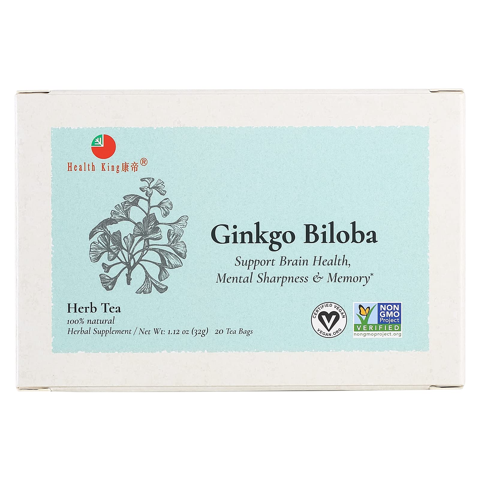 Health King Ginkgo Biloba Tea served in a glass with a calm, focused moment