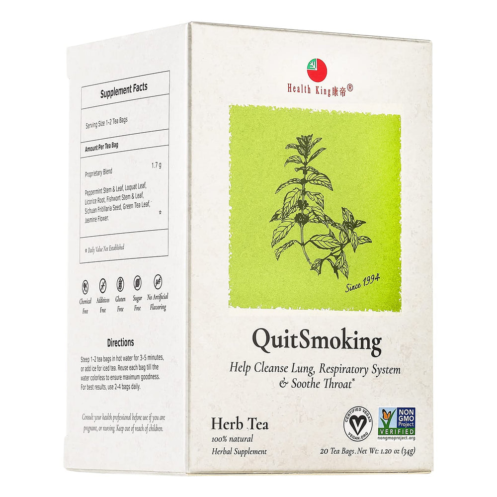 Health King Stop Smoking Tea box front, inviting a calming tea ritual.