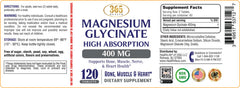HEALTH LFE 365 Magnesium Glycinate glass with pills for daily use.