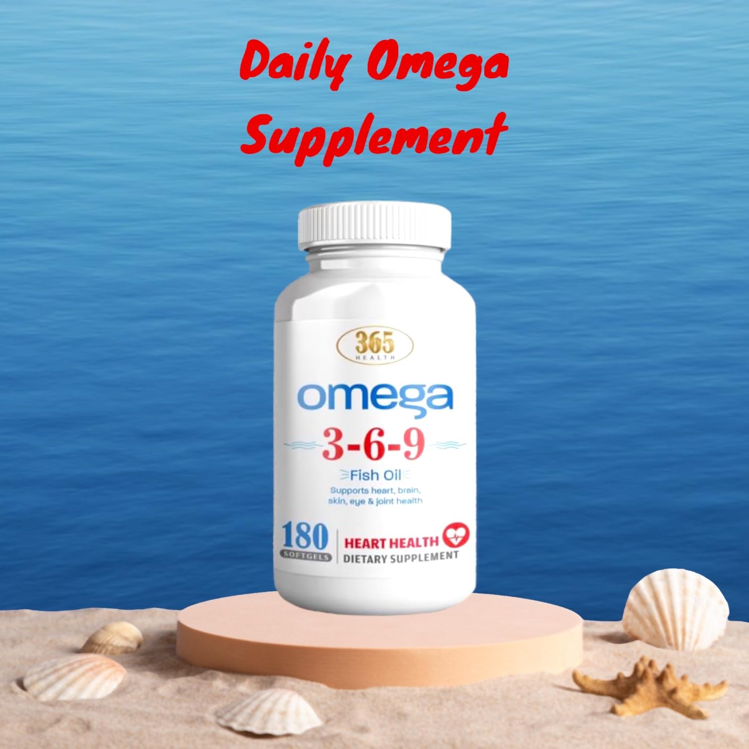 HEALTH LFE Omega 3-6-9 softgels close-up showing easy-to-swallow capsules.