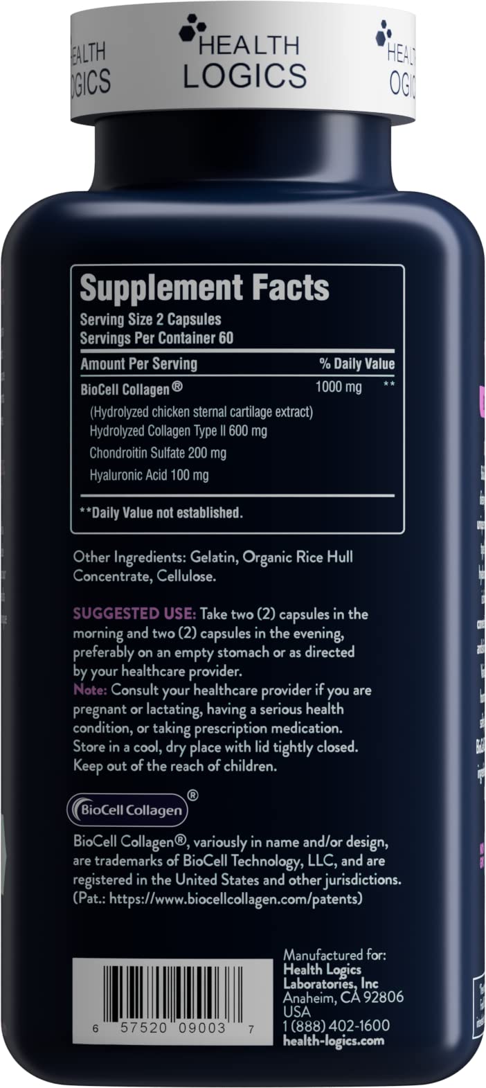 Health Logics BioCell capsules closeup emphasizing high absorption and bioavailability.