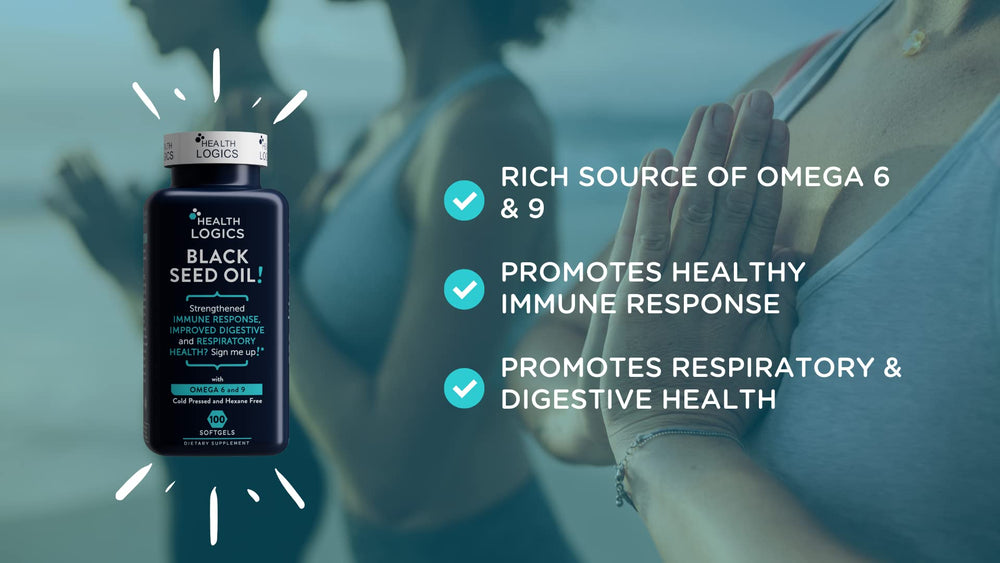 Health Logics Black Seed Oil amber bottle with premium label.
